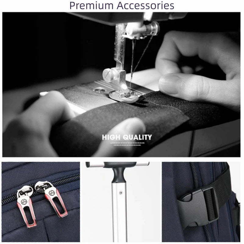 Airline Approved Carry On Backpack for Men Large Capacity Luggage with Telescopic Handle Durable Wheels TSA Friendly Travel Bag