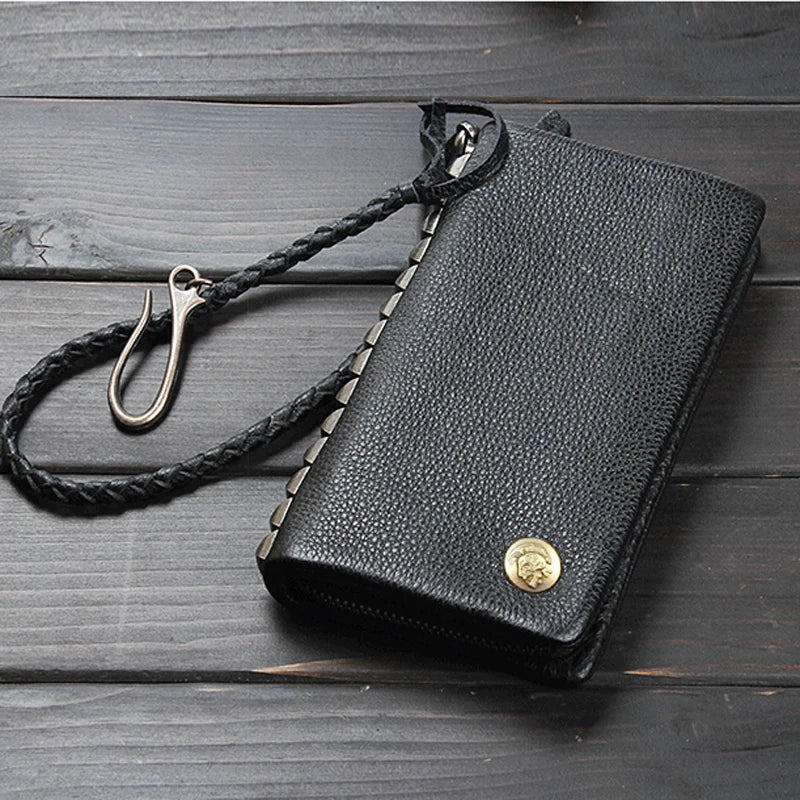 Vintage Genuine leather wallet Men leather long wallet men purse clutch bag male money clips zip around money bag card holder