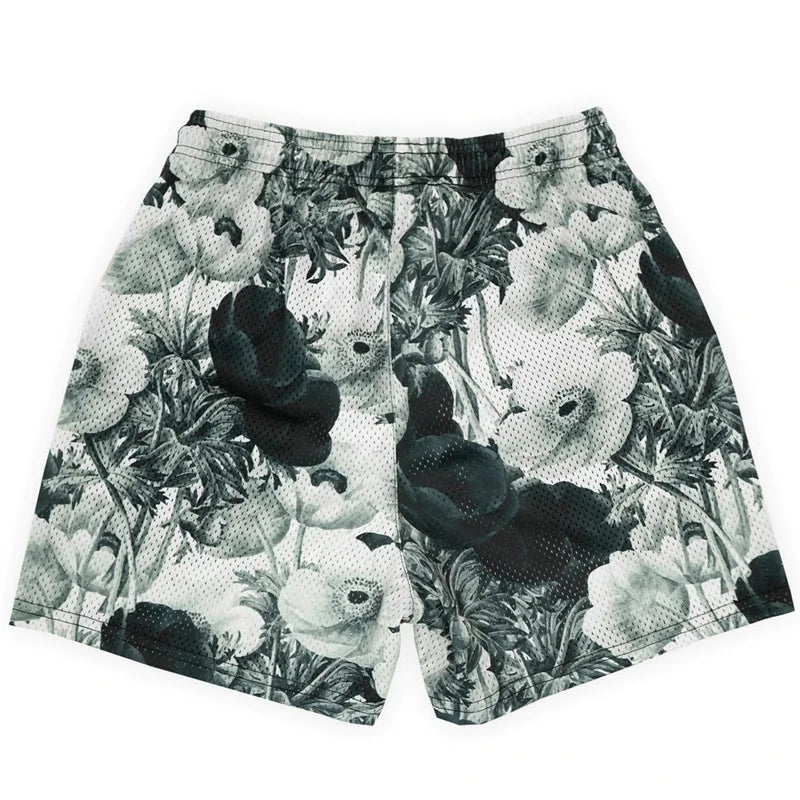 Summer New men short pant Rose Design Casual Shorts Street Hip Hop Fitness Polyester Fast Dry Breathable Embroidery Men Shorts