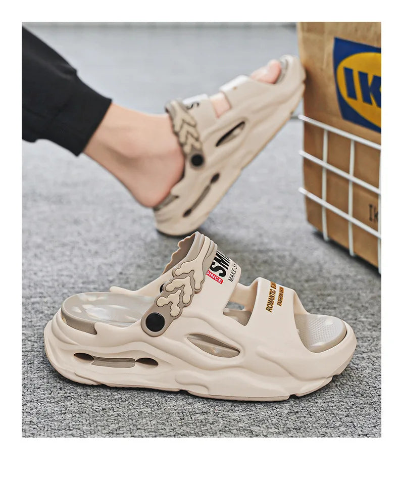 Fashion Men's Slide Slippers 5CM Platform EVA Beach Shoes Men Comfortable Outdoor Cloud Slippers For Men Summer Pantuflas Hombre