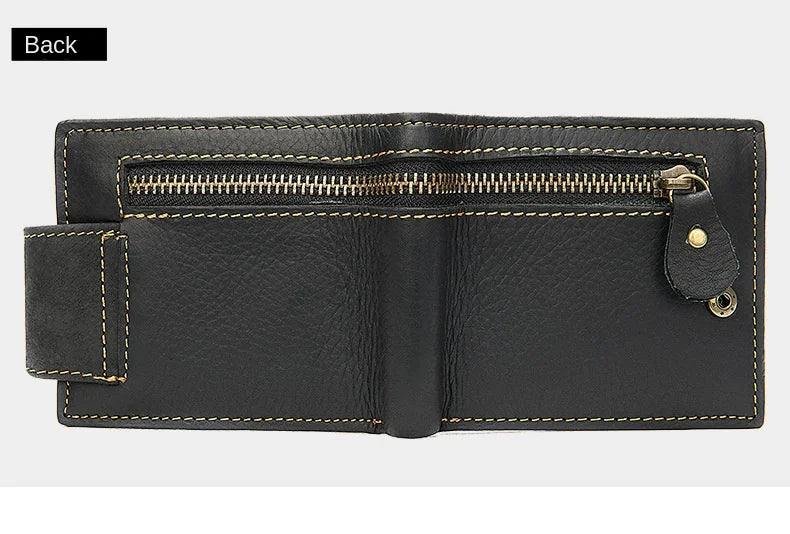 Men's Crazy Horse Leather Short Wallet Genuine Leather Buckle Wallet Vintage Top Layer Cowhide Card Holder Multi-Card  Wallet