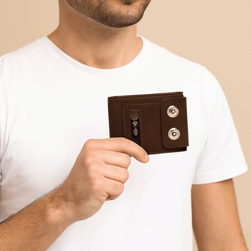 Fashion PU Leather Men's Wallet Magnetic Buckle Solid Color Short Card Bag Large Capacity Anti-Theft Business Wallet Daily Use