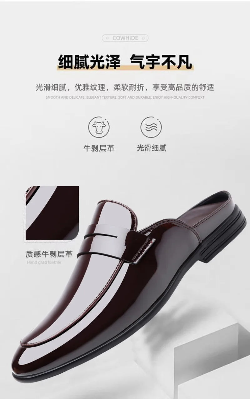 Brand Men's Shoes Luxury Leather Slippers Fashion Baotou Half Slippers for Men Business Dress Slippers Casual Loafers Man Shoes
