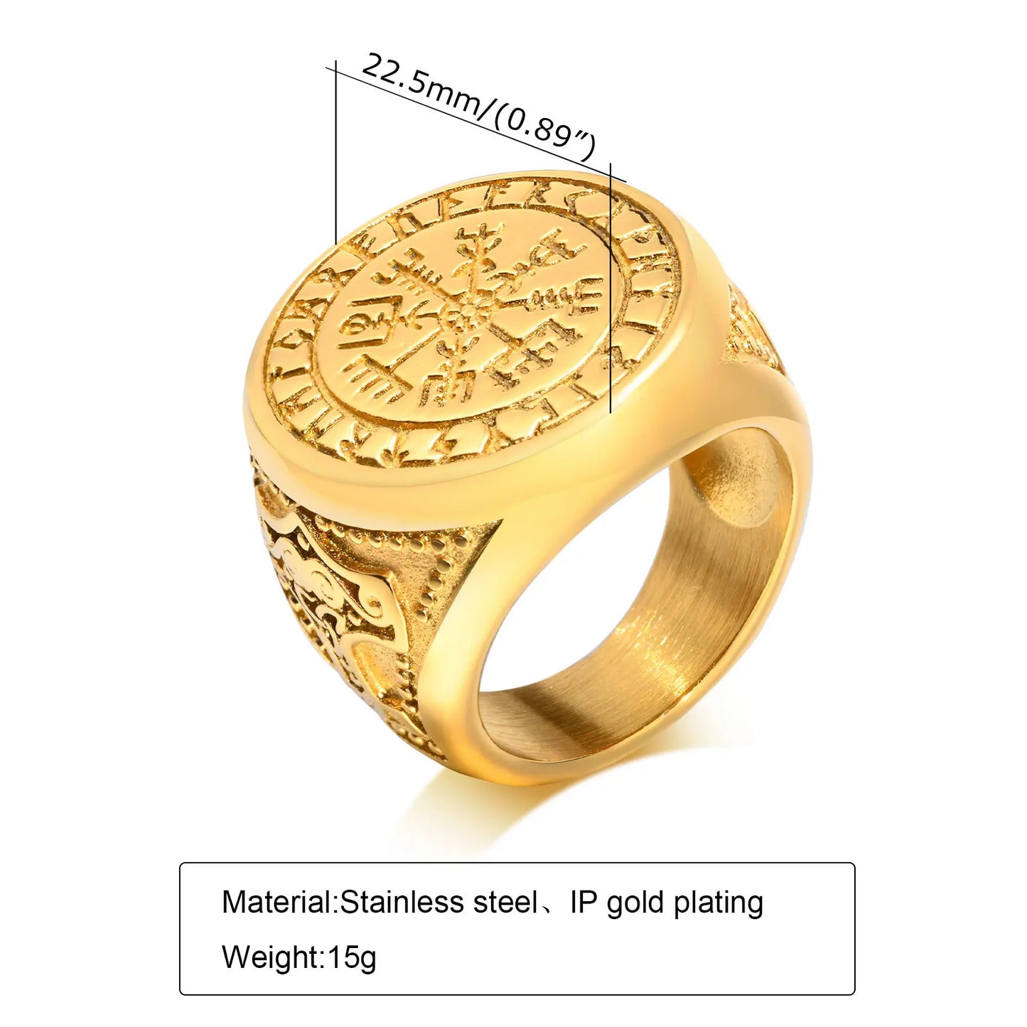 Punk Ethnic Red Stone Ring for Men,Gold Plated Stainless Steel Signet Ring,Square Round Ring Jewelry Gift