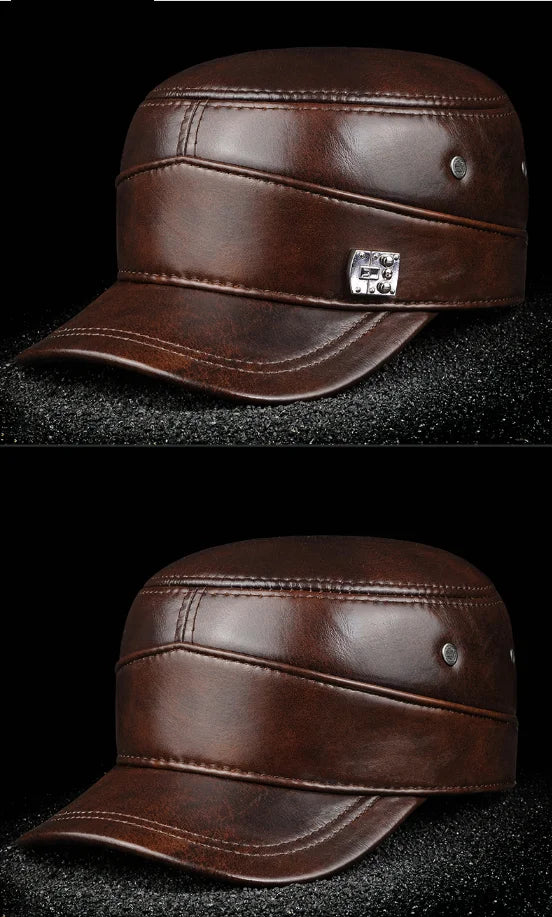 2025 New Men Spring/Winter Real Leather Black/Brown Flat Baseball Caps Male 54-62 cm Customized Size Outdoor Snapback Golf Hat