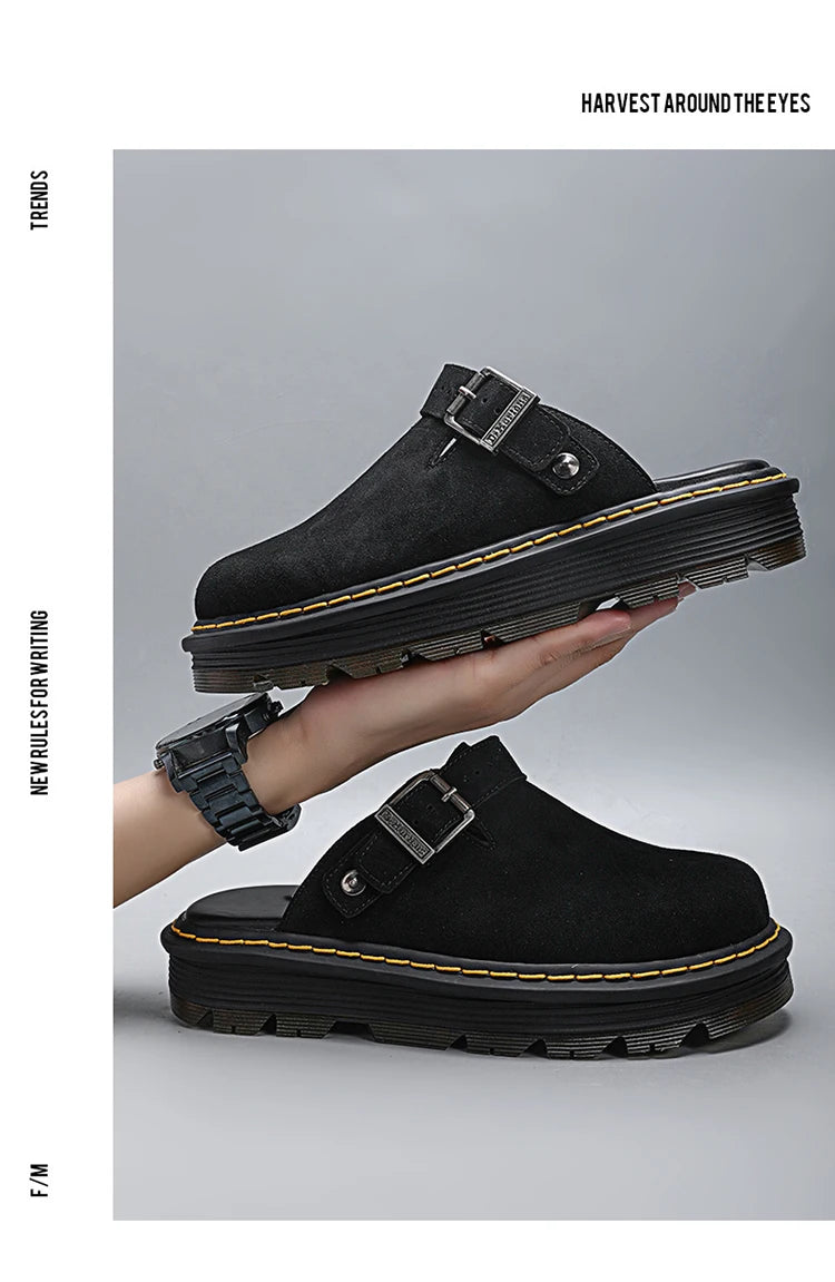 Summer Half Slippers for Men Non Slip Beach Shoes Classic Clogs Shoes Men's Slippers Fashion Big Leather Casual Slippers