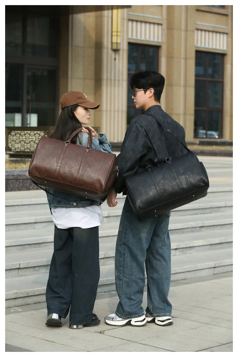 Soft Leather Travel Bag Large Capacity Fashion Weekend Bag Handle Bag Lightweight Sports Gym Bag With Separate Shoe Compartment