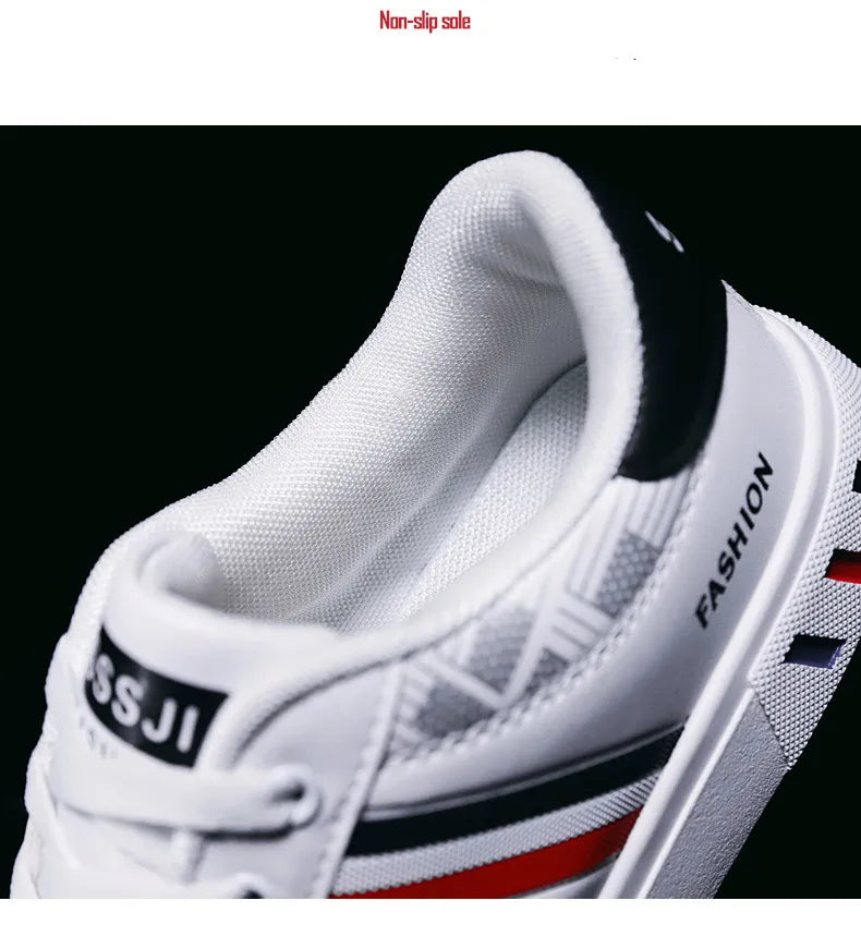 Men's Casual Sports Shoes for Men Lightweight PU Leather Sneakers  Breathable Mens Flat WhiteTennis Shoes