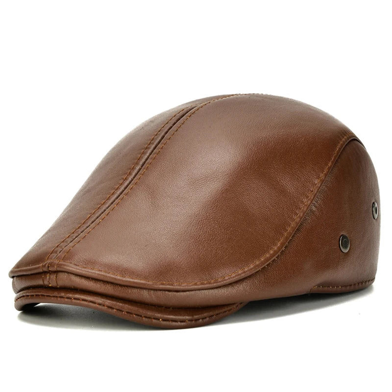Men's outdoor leather hat winter Berets male warm Ear protection cap 100% genuine leather dad hat wholesale Leisure