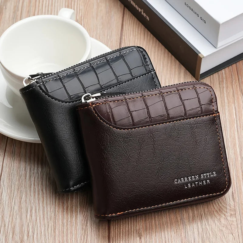 Leather Men's Wallet Luxury Mens Purse Male Zipper Card Holders With Coin Pocket Rfid Wallets Gifts For Men Money Bag