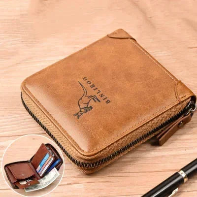 Leather Men’s Wallet Luxury Mens Purse Male Zipper Card Holders with Coin Pocket Rfid Wallets Gifts for Men Money Bag