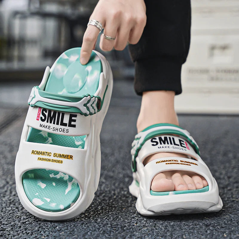 Fashion Men's Slide Slippers 5CM Platform EVA Beach Shoes Men Comfortable Outdoor Cloud Slippers For Men Summer Pantuflas Hombre