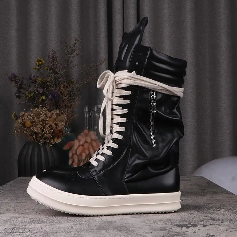 Women's Boots Leather Shoes for Man Motorcycle Boots High-tops Men's Casual Shoes Fashion Black Women's Sneakers