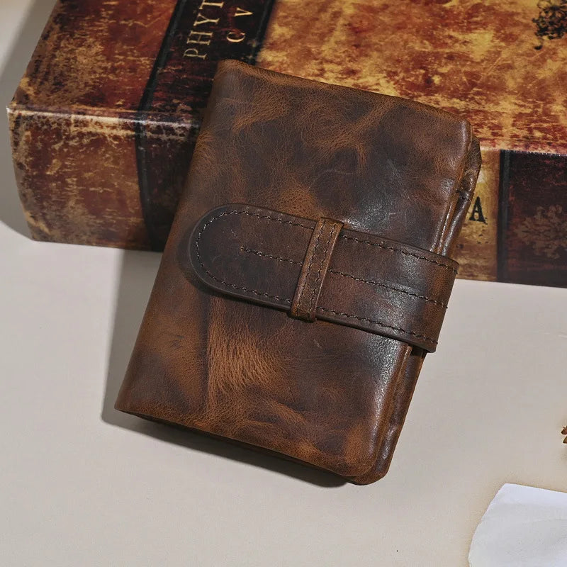 Vintage Genuine Leather Men's Long Wallet Real Cowhide Leather Long Purse Men Women Smooth Skin Leather Card Purse Anti Theft