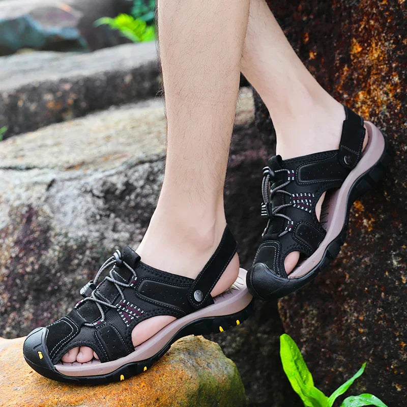 Genuine Leather Men Shoes 2023 Summer New Men's Beach Sandals Classic Men Outdoor Casual Sandals Slippers Plus Size 38-47