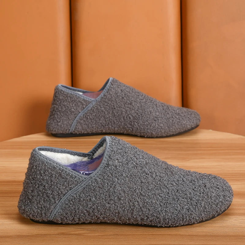 Men Winter Slippers Women Warm Shoes Soft Plush Flats Casual Shoes Male Loafers Lightweight Home Walking Couples Shoes Footwear