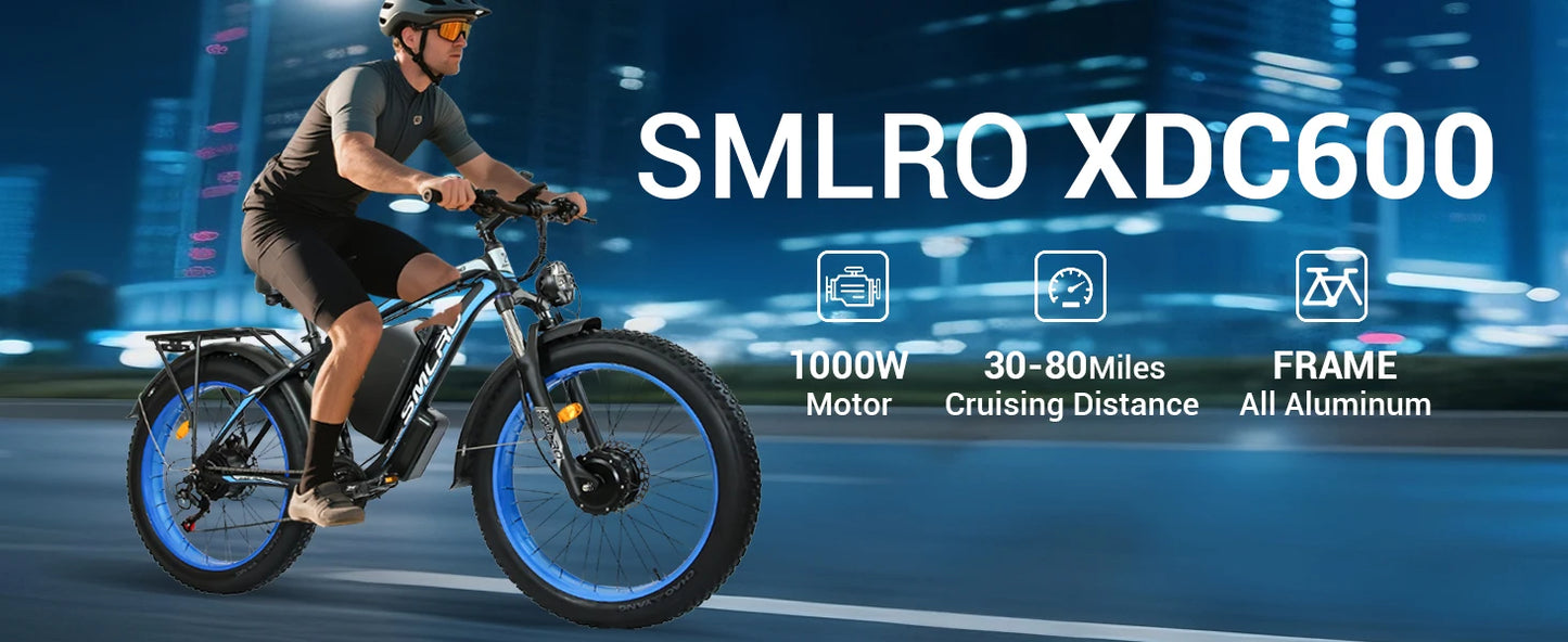 SMLRO XDC600 Adult Off-Road Ebike 3000W 52V 30Ah Hydraulic Disc Brakes Electric Bicycle 26*4.0" Fat Tire Mountain Electric Bike