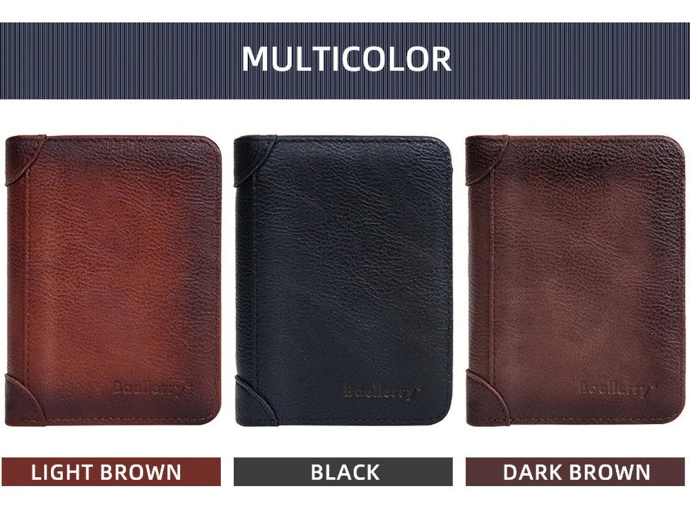 Vintage Leather Wallet for Men Baellerry RFiD Blocking Short Bifold Wallet with Zipper Closure and Coin Pocket Small Mens Purse