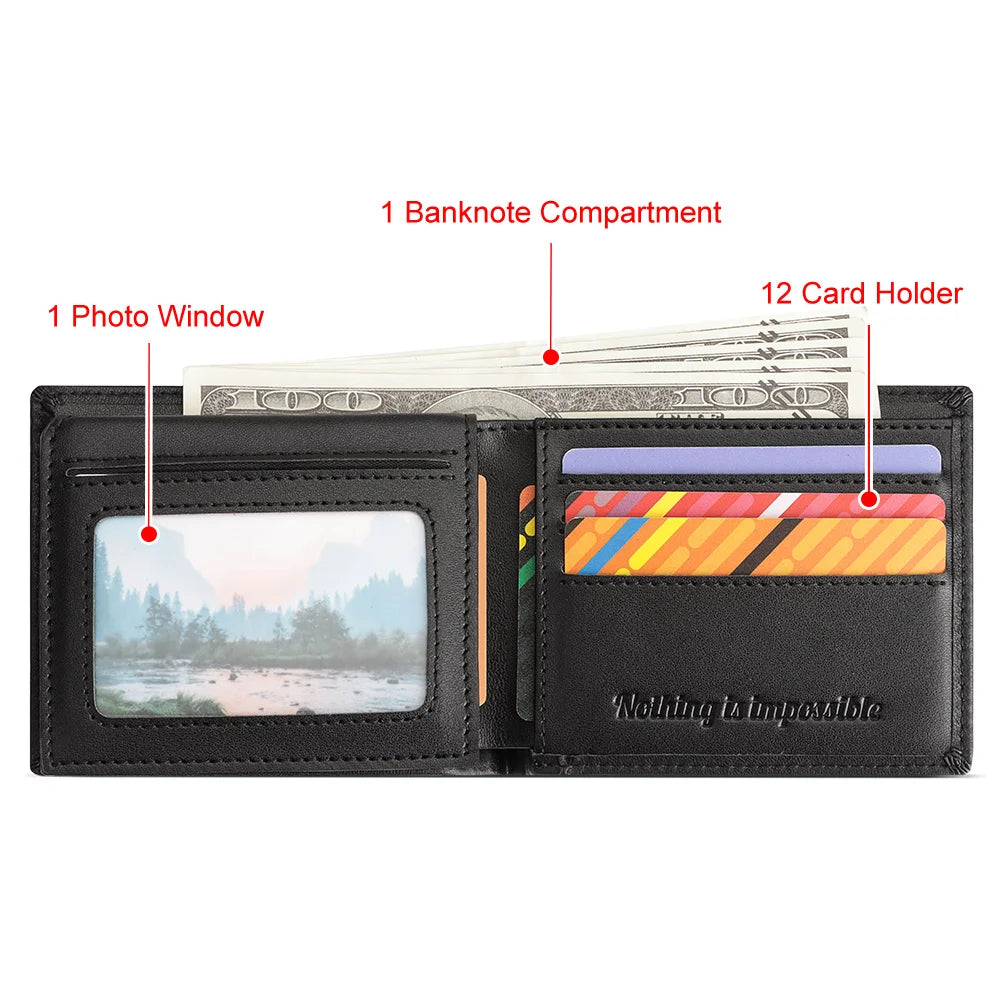 Handmade Wallet for Men Genuine Leather Credit Card Holder Purse with ID Window Short Male High Quality Cartera