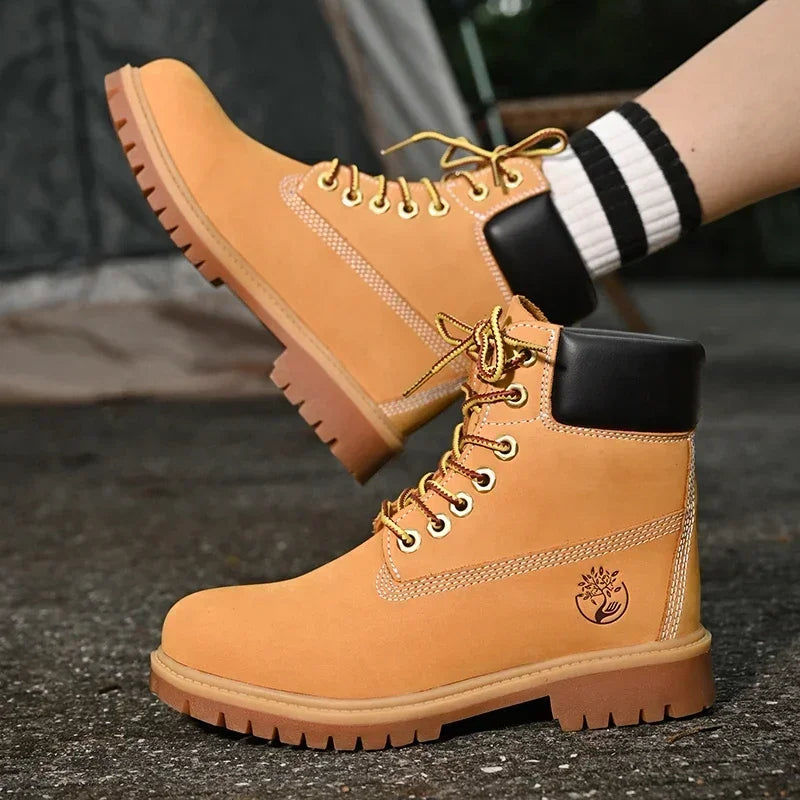 Boots Men High Top Boots Men's Leather Shoes Winter Fashion Plush Warm Shoes Outdoor Sneakers Lace Up Non-Slip Ankle Boots Male