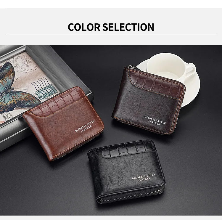 Leather Men’s Wallet Luxury Mens Purse Male Zipper Card Holders with Coin Pocket Rfid Wallets Gifts for Men Money Bag