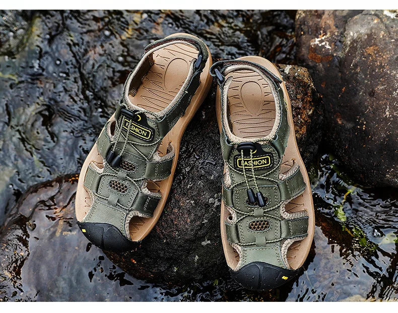 Summer Men Sandals Genuine Leather Mens Casual Shoes Outdoor Men Leather Sandals for Men Beach Shoes Roman Shoes Plus Size 38-48