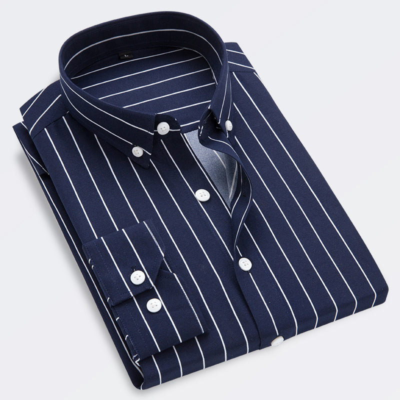 Men's Classic Striped Shirt, Single-breasted Long-sleeved Shirts Autumn New Men Top Red Blue Black Slim Version Male Chemise