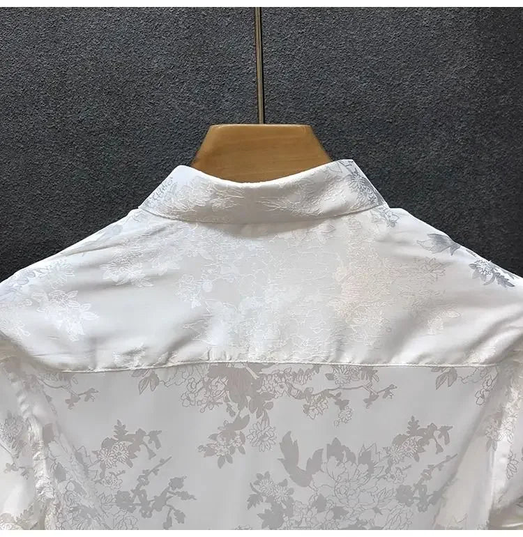 Men's High-end Shirt Spring and Autumn Summer Long-sleeved Handsome Dark Pattern Shirt Slim and Trendy Brand Versatile Top