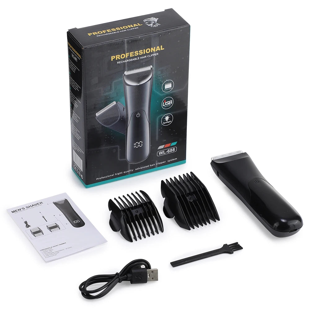Electric Body Hair Trimmer for Men Ceramic Blade Head Pubic Ball Shaver Hair Removal Bikini Groin Trimming Clipper Beard Razor