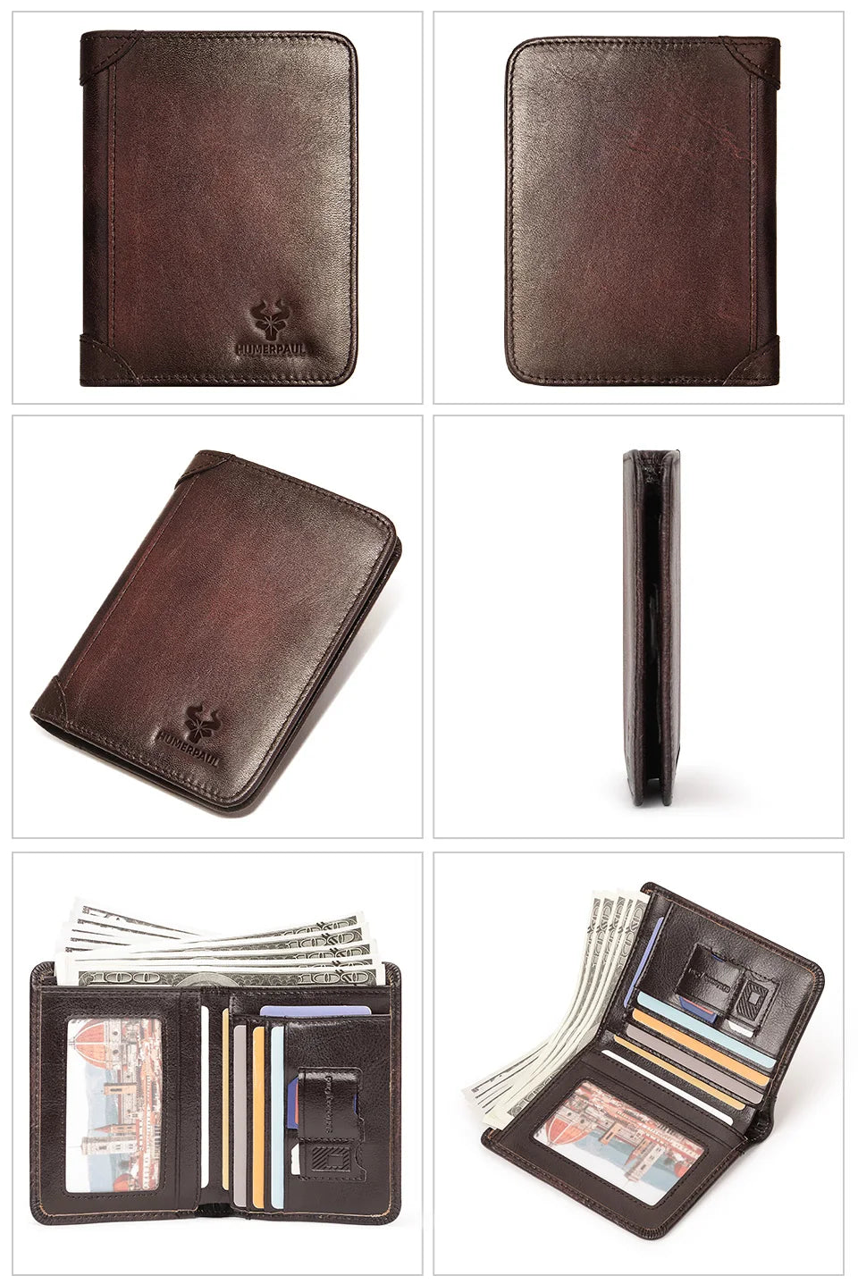 HUMERPAUL Slim Soft Real Leather Wallet for Men RFID Blocking Bifold Multi-card Card Holder ID Purse Male Thin Front Pocket