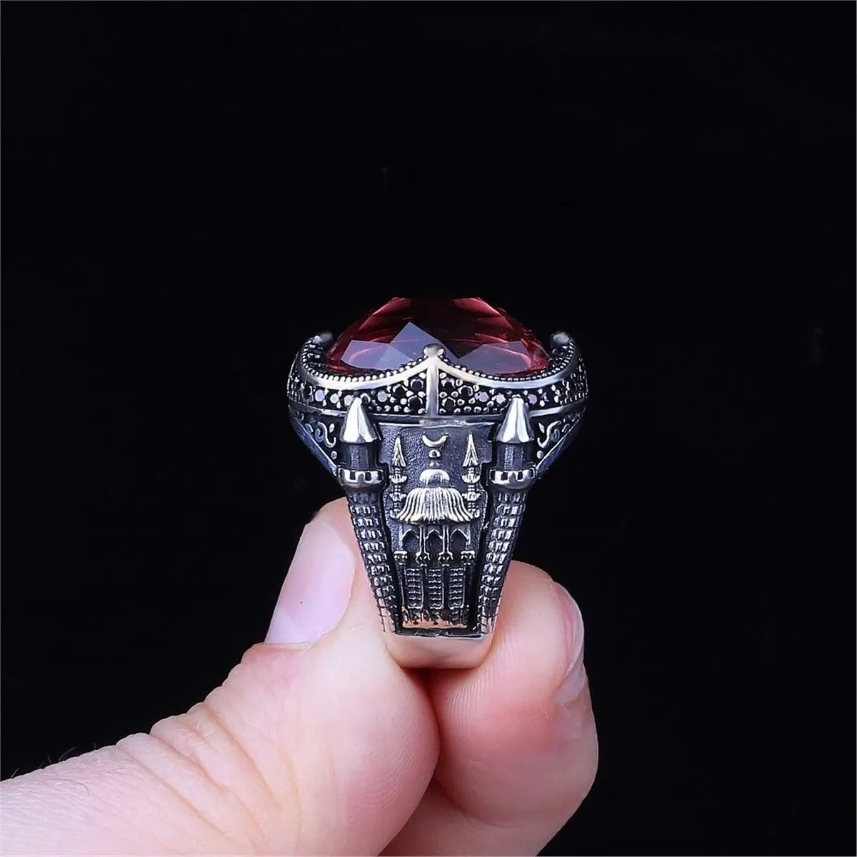 New Copper Material Open Adjustable Ring Amber Gemstone Personality High Jewelry Fashion Luxury Business Men's High-end Ring