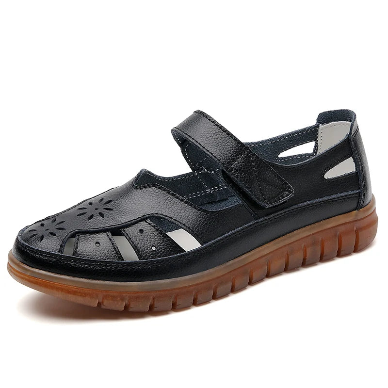 Sandals Summer Breathable Leather Slippers Women Fashion Non-Slip Casual Roman Shoes Ladies Sandals on Sale Off White Shose