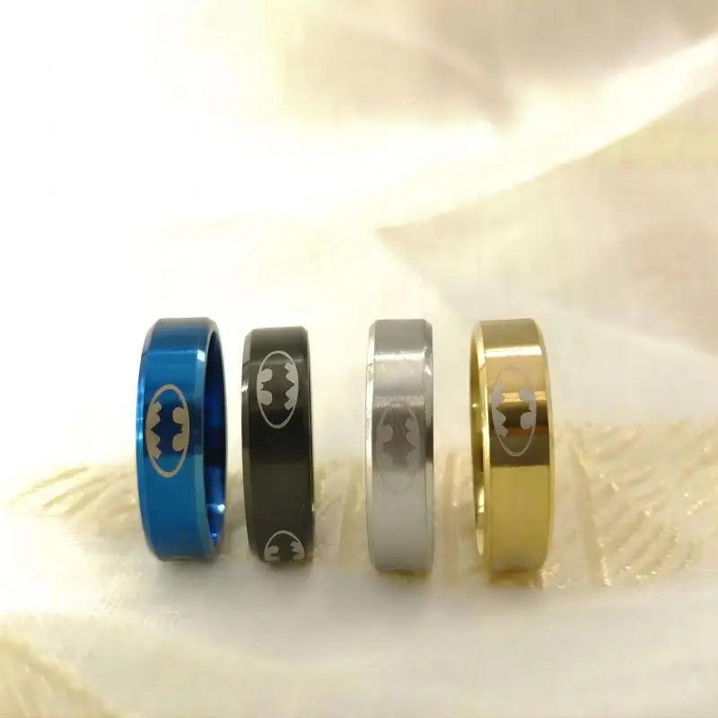 8mm Fashion Laser Logo Bat Rings Stainless Steel For Men Anti Stress Lucky Jewelry Gift Wholesale