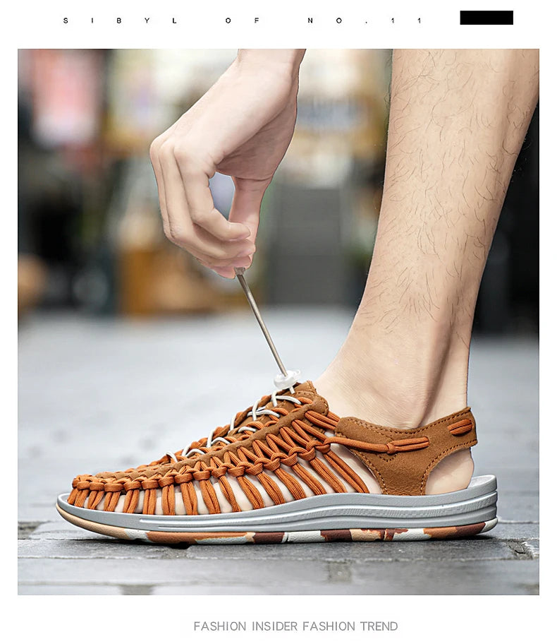Summer Men Sandals Weaving Design Beach Sandals Breathable Casual Flat Roman Mens Shoes Outdoor Couples Sandals