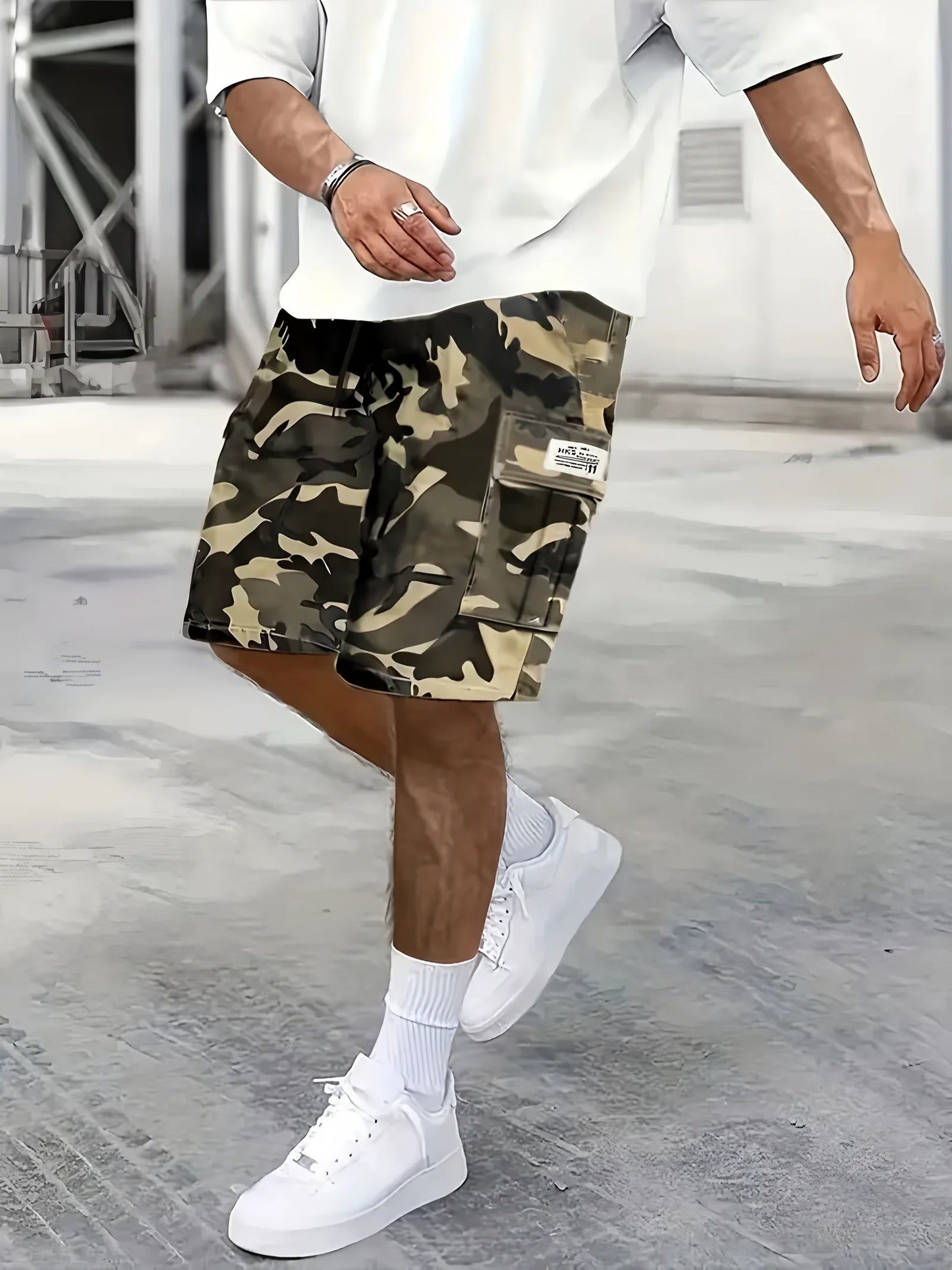 Men's Shorts Summer Casual Jogging Cargo Shorts Loose Multi-pockets Elastic Waist Work Hiking Overalls Short Pants