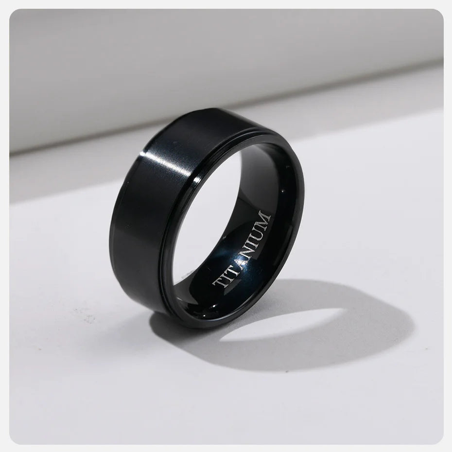 Vnox 8mm Black Titanium Ring for Men,Simple Matte Surface Wedding Band, US Size #7- #12