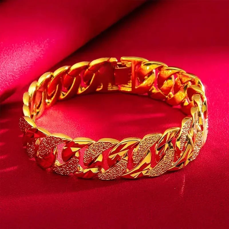 9999 24K real gold men's boss bracelet men's domineering gold bracelet