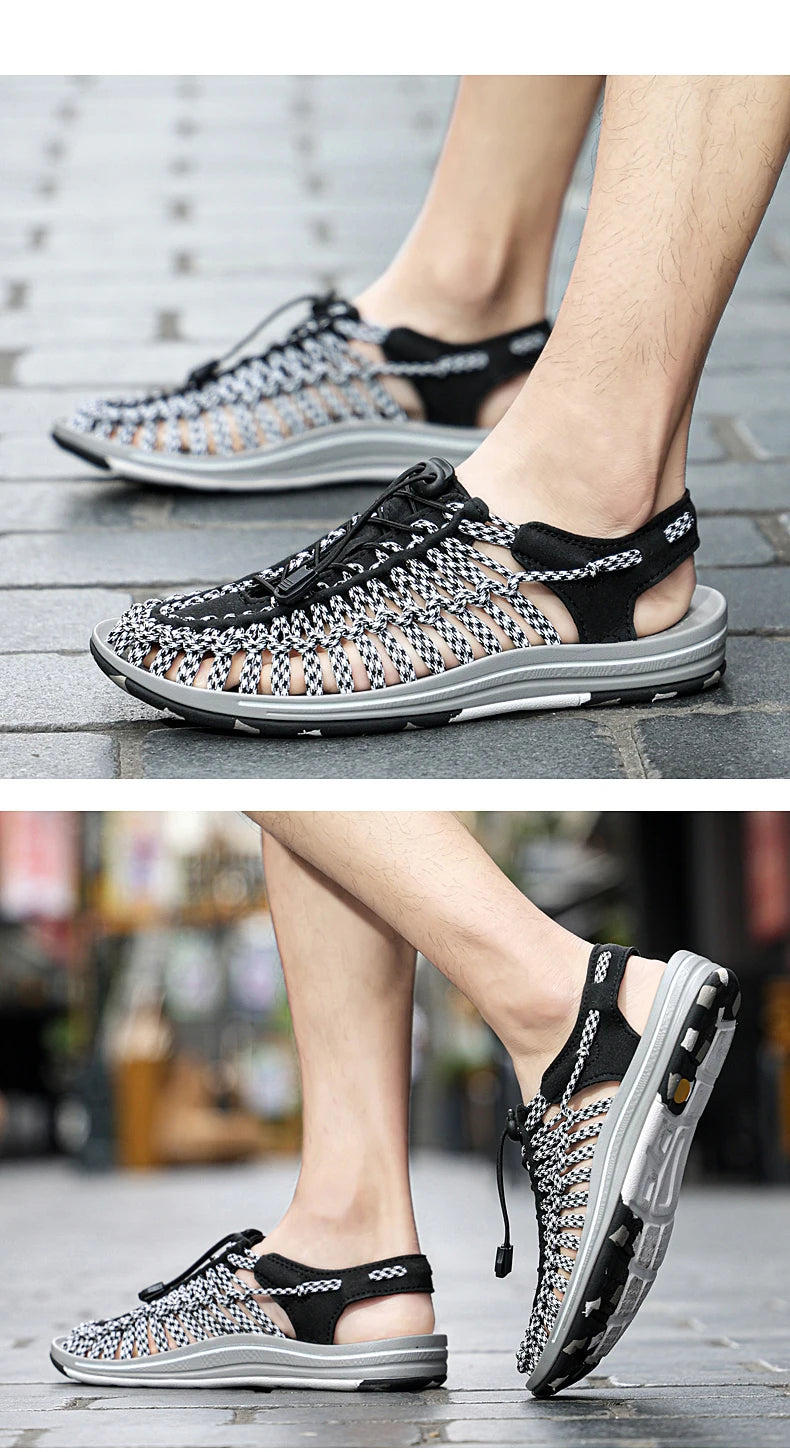 Summer Men Sandals Weaving Design Beach Sandals Breathable Casual Flat Roman Mens Shoes Outdoor Couples Sandals