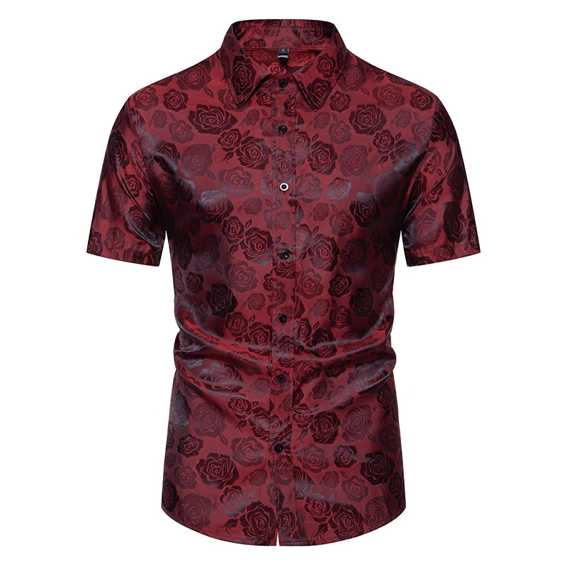 Shirt Men Fashion Gentleman Business Casual Slim Fit British Style Solid Color Button Rose Print Button Shirt Dress Shirt