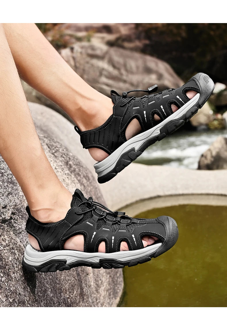 Jumpmore Fashion Men's Leather Sandals Summer Outdoor Hiking Shoes Size 38-45