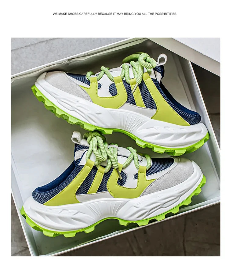 Sneakers for Men Fashion Green Half Breathable Summer Chunky Shoes Men Streetwear Platform Sneakers Man Sports Casual Shoes 2025