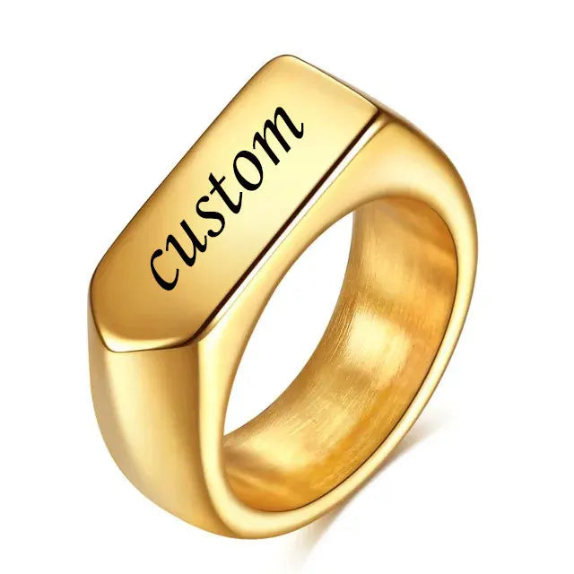 Customized Women Signet Ring Name Letter Pattern Logo Stainless Steel Rings Punk Candid Fashion Jewelry Male Wedding Accessories