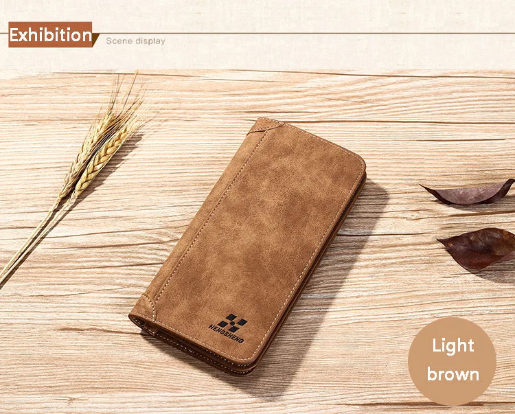 Long Men's Wallet Retro Casual Brand Wallet Korean Version Clutch Large Capacity Frosted Card Holder