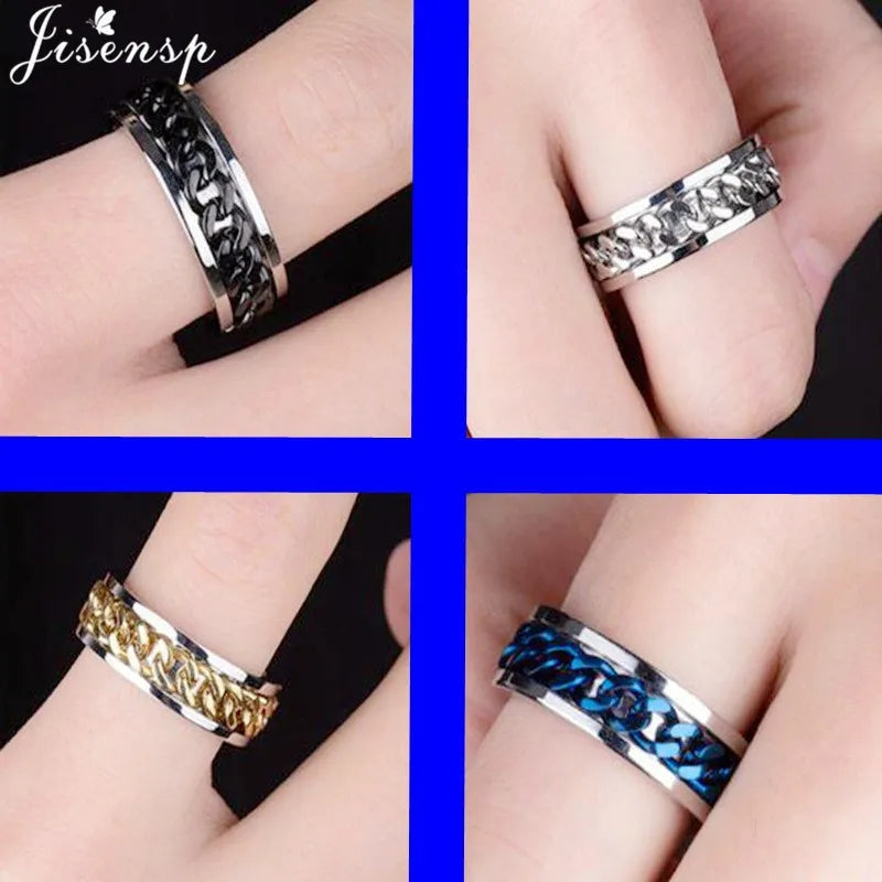 Stainless Steel Rotatable Chain Ring for Couples Jewelry Spinner Fidget Release Anxiety Ring Multifunctional Anillos De Ansiedad