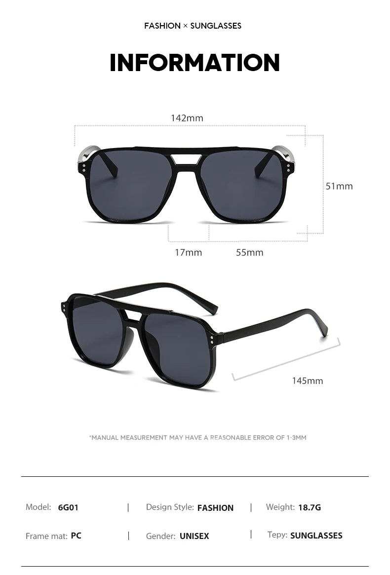 6pcs Combination Fashion Rivet Double Beam Men's Sunglasses Pilot Sun Glasses Cross-border Riding Driving
