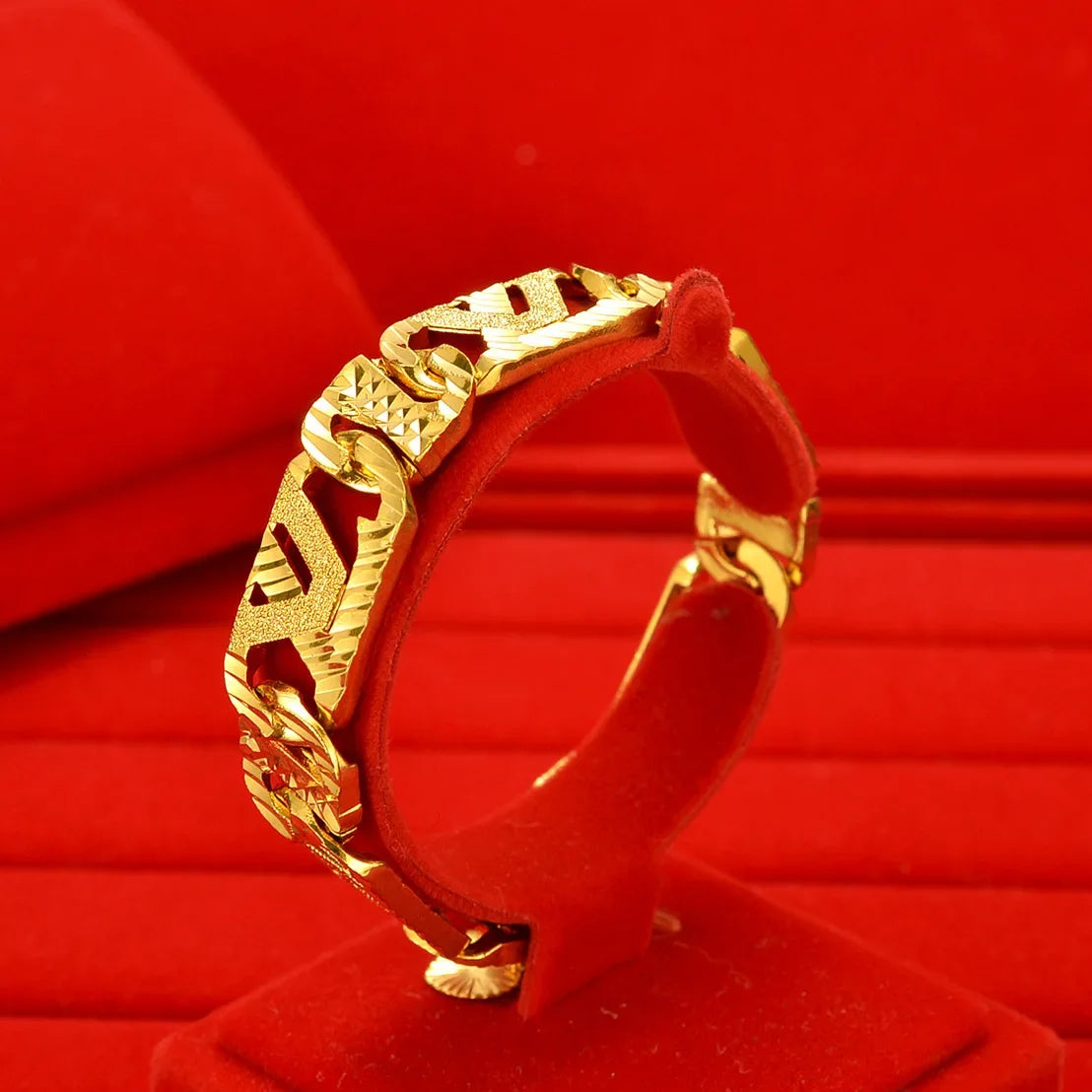Noble AU999 gold bracelet mens wide version fashionable personality 24K pure gold jewelry wrist chain real gold watch chainValen