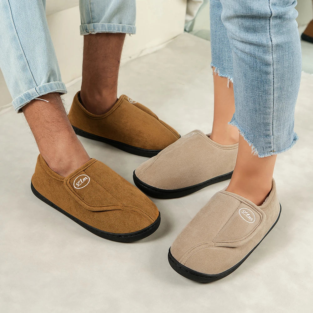 Slippers for Men Suede Leather Non-Slip Slip-on Shoes Comfy Warm Plush Walking Shoes Indoor/Outdoor for Diabetic Swollen Feet