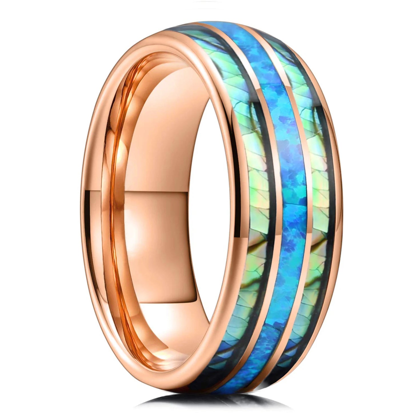 8mm Red Galaxy Nebula Crushed Stone Stainless Steel Ring Promise Wedding Ring for Men & Women, Comfort Fit, Wedding Band Jewelry