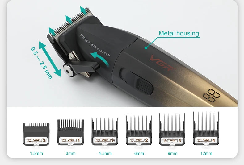 VGR Hair Clipper Professional Hair Trimmer Electric Clippers Cordless Hair Cutting Machine 9000RPM Trimmer Clipper for Men V-003