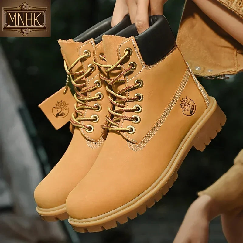 Boots Men High Top Boots Men's Leather Shoes Winter Fashion Plush Warm Shoes Outdoor Sneakers Lace Up Non-Slip Ankle Boots Male